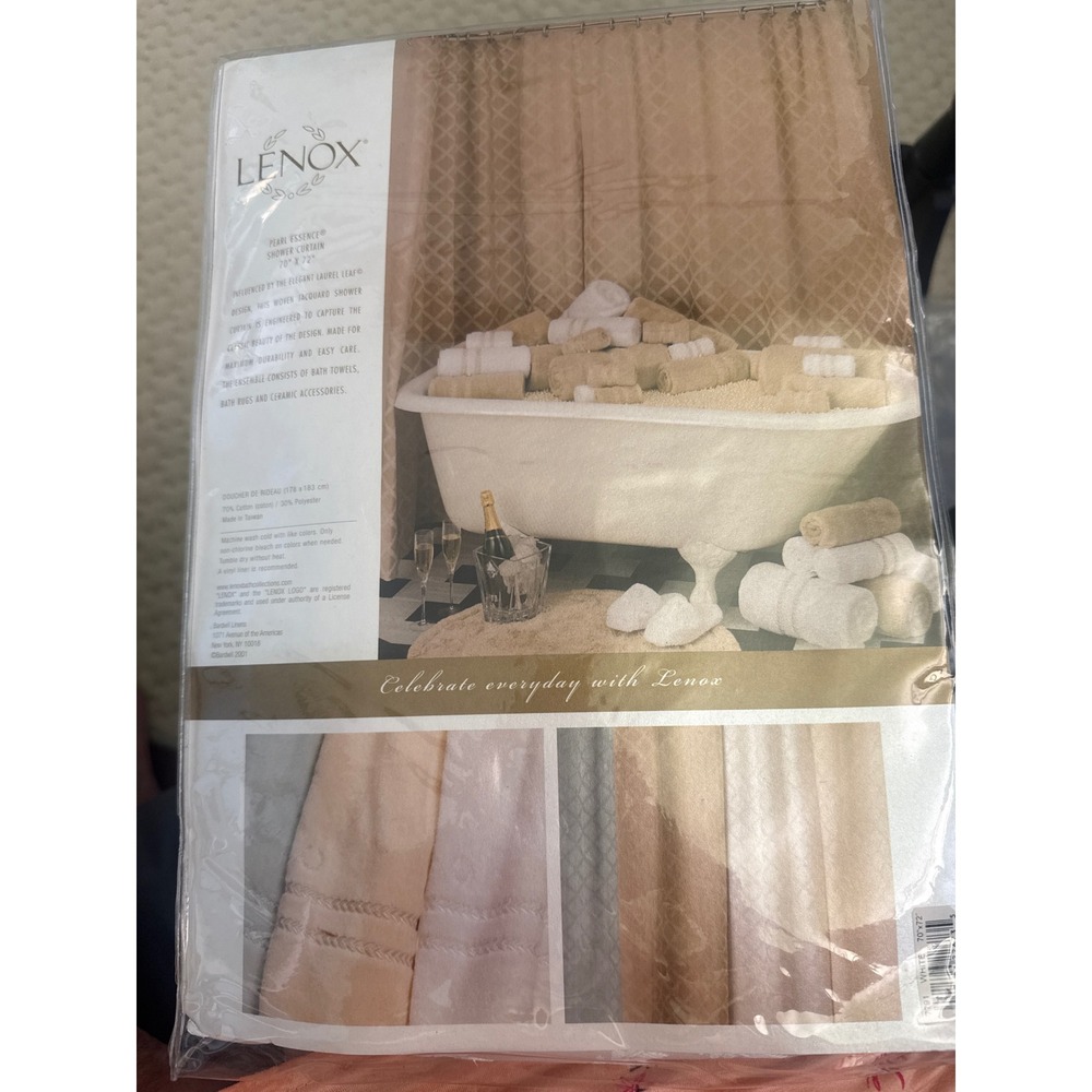 Lenox Pearl Essence Shower Curtain White Laurel Leaf Jacquard 70x72 Cotton Blend